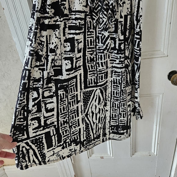 ICE Womens Hi-Low Beaded Waist Dress Size 14 Black White Abstract Short Sleeve - Picture 12 of 15